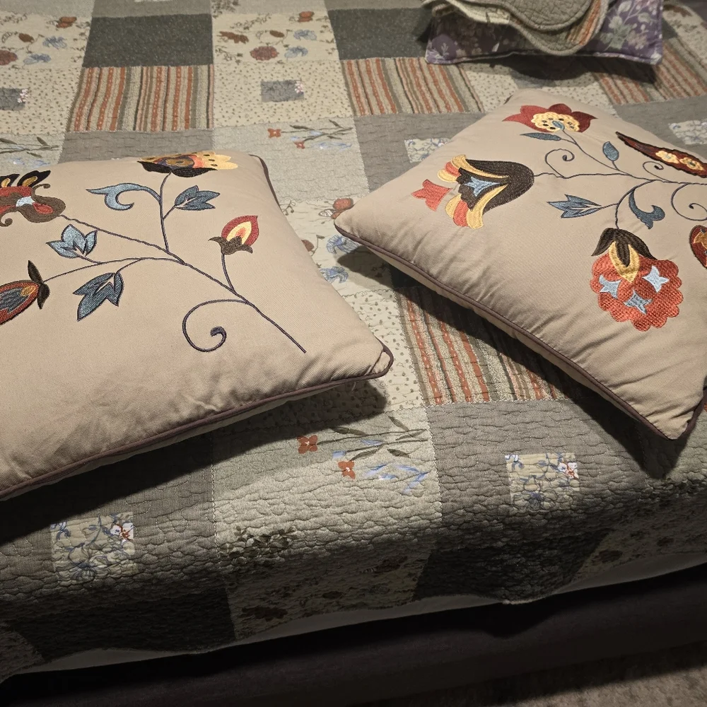 Floral Embroidered Bedding Decorative Pillows